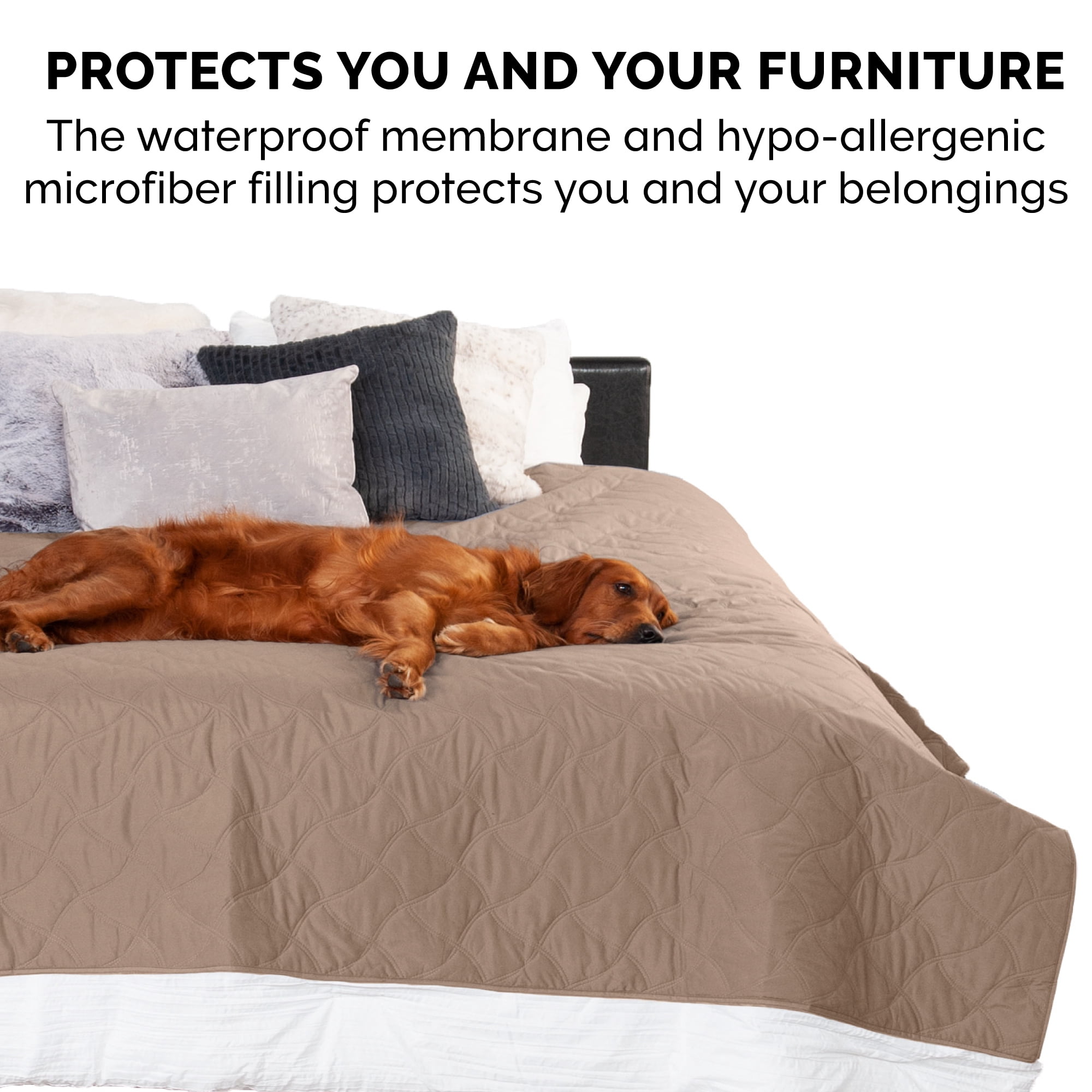 FurHaven Quilted Twill Waterproof Bed & Furniture Protector, Brownstone, Large/Queen, 1 Count