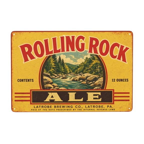 Rolling Rock Ale Metal Wall Decor Sign 8X12 inch - Vintage Rustic Style Plaque with Pre-Drilled Holes for Easy Hanging, Perfect Indoor Outdoor Weather Resistant Decoration