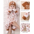 thumbnail image 6 of KIMI BEAR Newborn Baby Girl Layette Set 3-6 Months Shower Gift Sets 4 Packs Romper Pants Sets Long Sleeves Short Sleeves Bodysuit with Hat Headband Gloves 10pcs Clothing Brown, 6 of 7