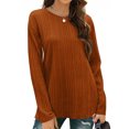thumbnail image 5 of Sevevn Women's Solid Color Ribbed Knit Casual Crew Neck Fall Dressy Tops for Women Tunic Blouse Coffee M, 5 of 9