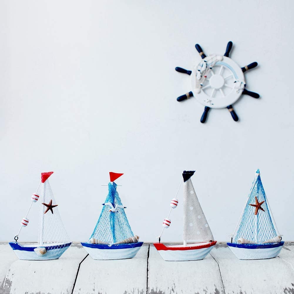 Creative unsinkable boat decor. Морская вечеринка сети декор. Miniature sailboat. Wooden America model sailboat decoration 16''.