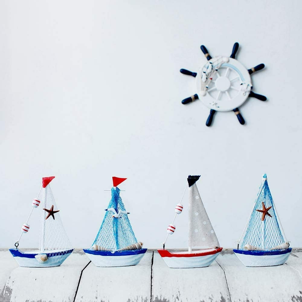 Nautical Wooden Boat Decor Miniature Sailing Boat Bathroom Decor Mini