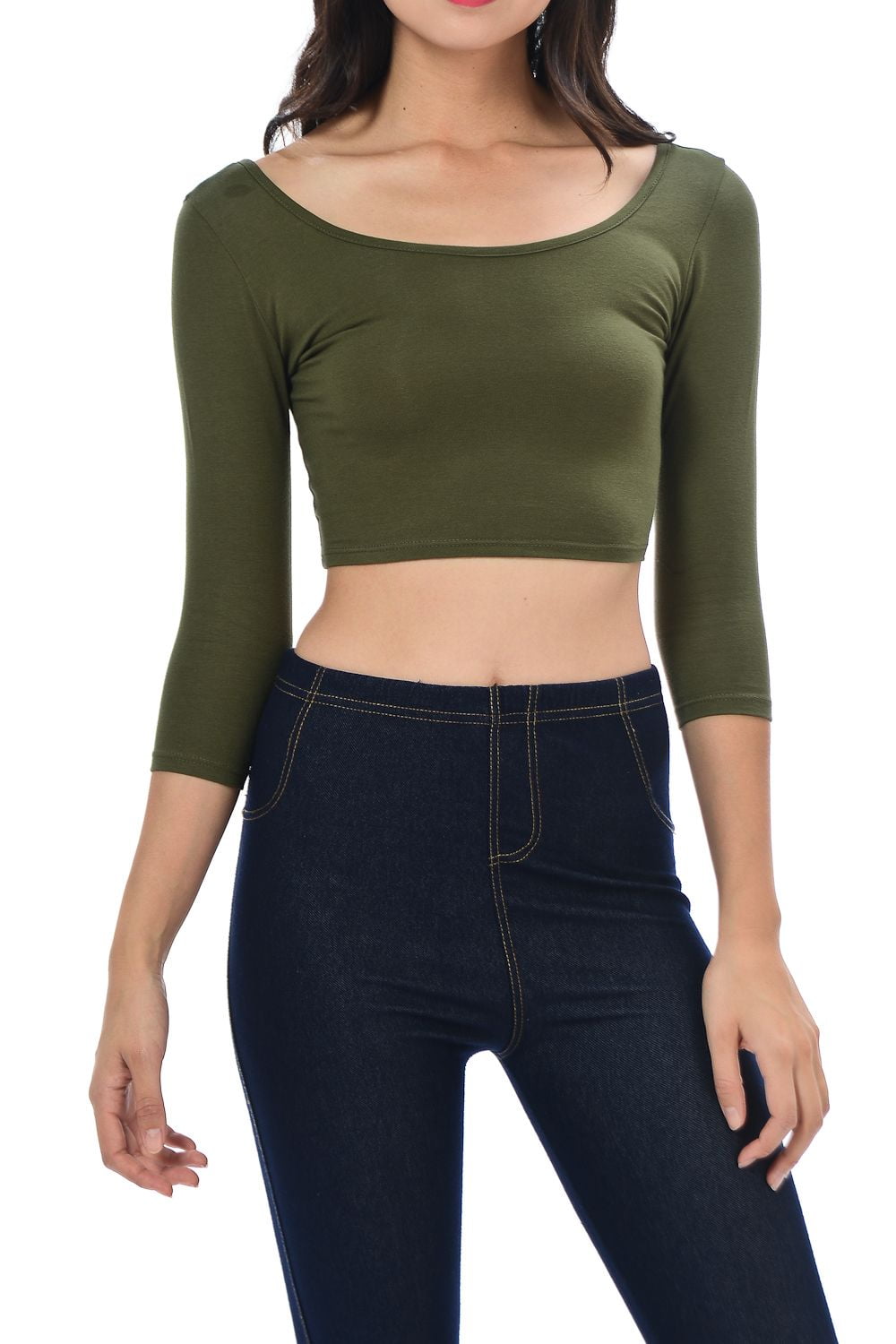 Womens Trendy Solid Color Basic Scooped 