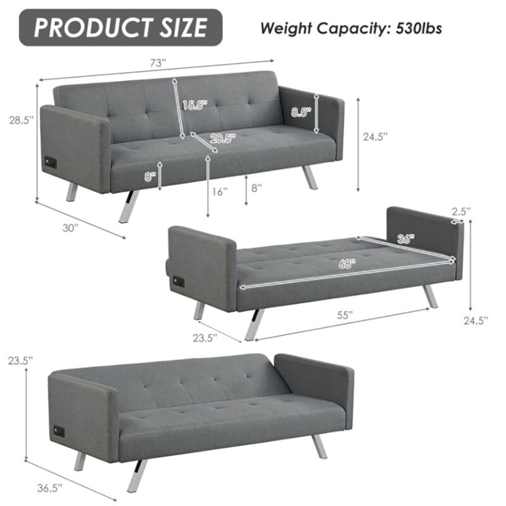 Finihen Convertible Futon Sofa Bed, Modern Convertible Sleeper Couch, 3 Seat Convertible Linen Fabric Futon Sofa with USB and Power Strip, for Living Room, Gray Finihen Convertible Futon Sofa Bed, Modern Convertible Sleeper Couch, 3 Seat Convertible Linen Fabric Futon Sofa with USB and Power Strip, for Living Room, Gray