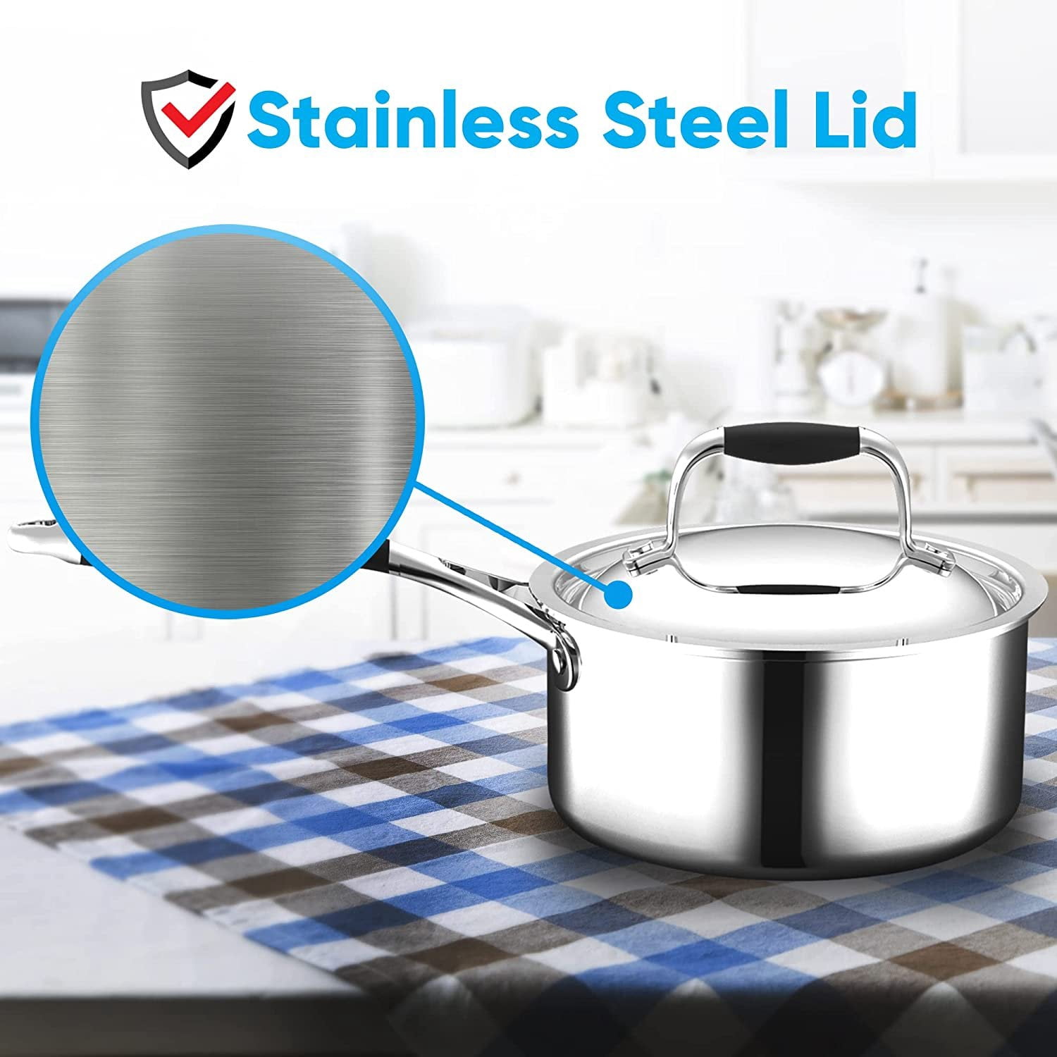 NutriChef 1.5-Quart Saucepan W/ Lid Stainless Steel Stain-Resistant Sauce Pot W/ Satin Interior