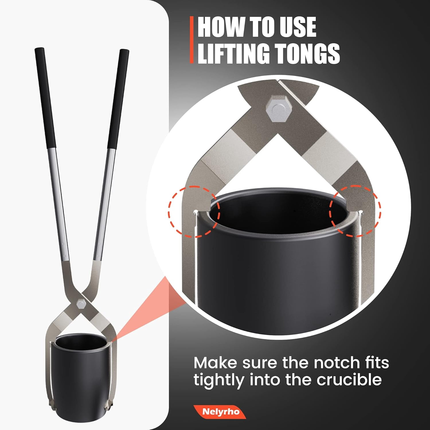 Nelyrho Crucible Tongs Set with 2 Graphite Crucibles #10 (26lbs-12kg) Smelting Kit for Metal Casting and Jewelry Making, Stainless Steel Lifting and Pouring Tongs