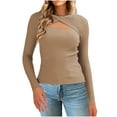 thumbnail image 7 of Htigea Women's Cutout Sweaters Ribbed Knit Long Sleeve Stretch Slim Fit Pullover Lightweight Fall Base Layer Tops Khaki M, 7 of 7