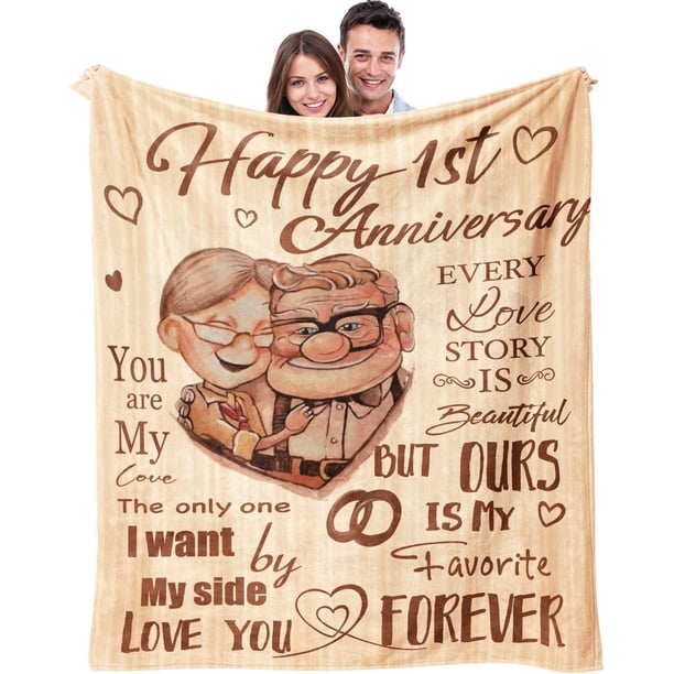 LHSHID Wedding Anniversary Blanket 1 Year for Women Men Happy 1st Anniversary Soft Throw Blanket Romantic Gift for Couple Wife Husband 60"x80"