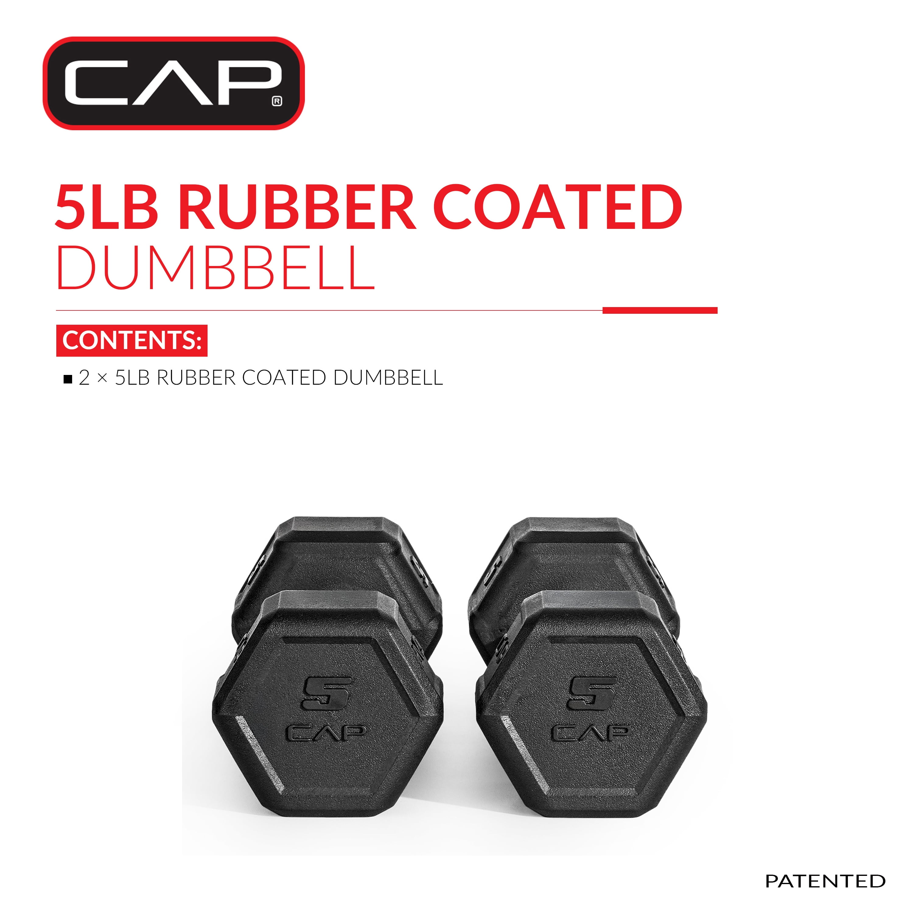 CAP 5 lb Premium Rubber Hex Dumbbell Pair, Chrome Handle, Home Gym Hand Weights