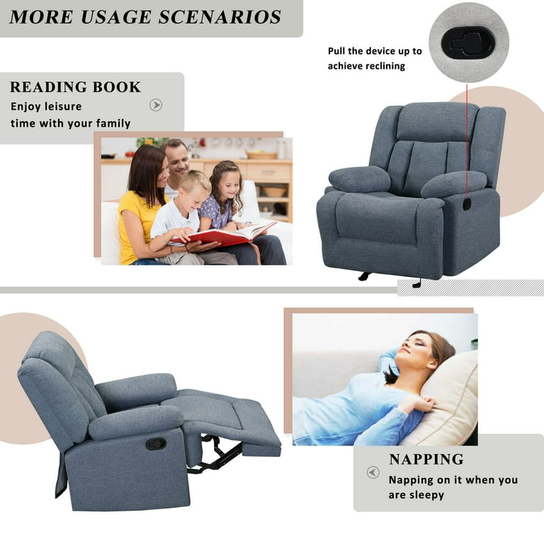 Recliner Chair Ergonomic Adjustable Single Fabric Sofa with Thicker Seat  Cushion