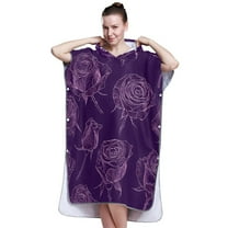 Hooded Beach Towel Adult Bath Poncho Towels Soft Absorbent Quick Dry for Surf Swim Pool Men Women Teens Purple Rose Line Art