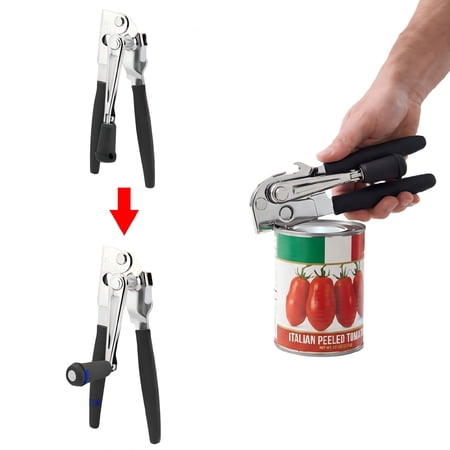 Manual Can Opener with Comfort Grip – All-Steel Heavy Duty Can Opener High-Carbon Cutting Wheel Integrated Bottle Opener Easy to Use for Arthritis and Seniors (Black)