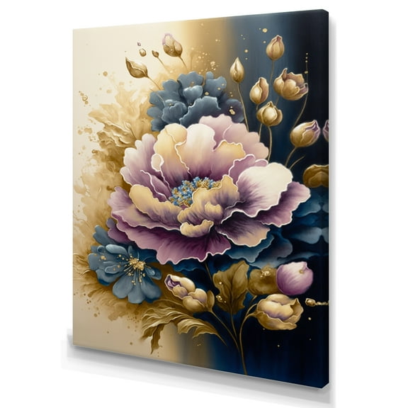 Designart Purple And Blue Watercolor Flowers I Canvas Wall Art