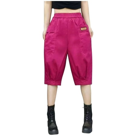 HAiming Plus Size Cargo Pants for Women Wide Leg Capri Fashion Summer Lounge Workwear Solid Color Slacks