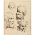 thumbnail image 3 of Hamlet Winstanley 12x14 Black Modern Framed Museum Art Print Titled - Four Male Heads (1716), 3 of 5