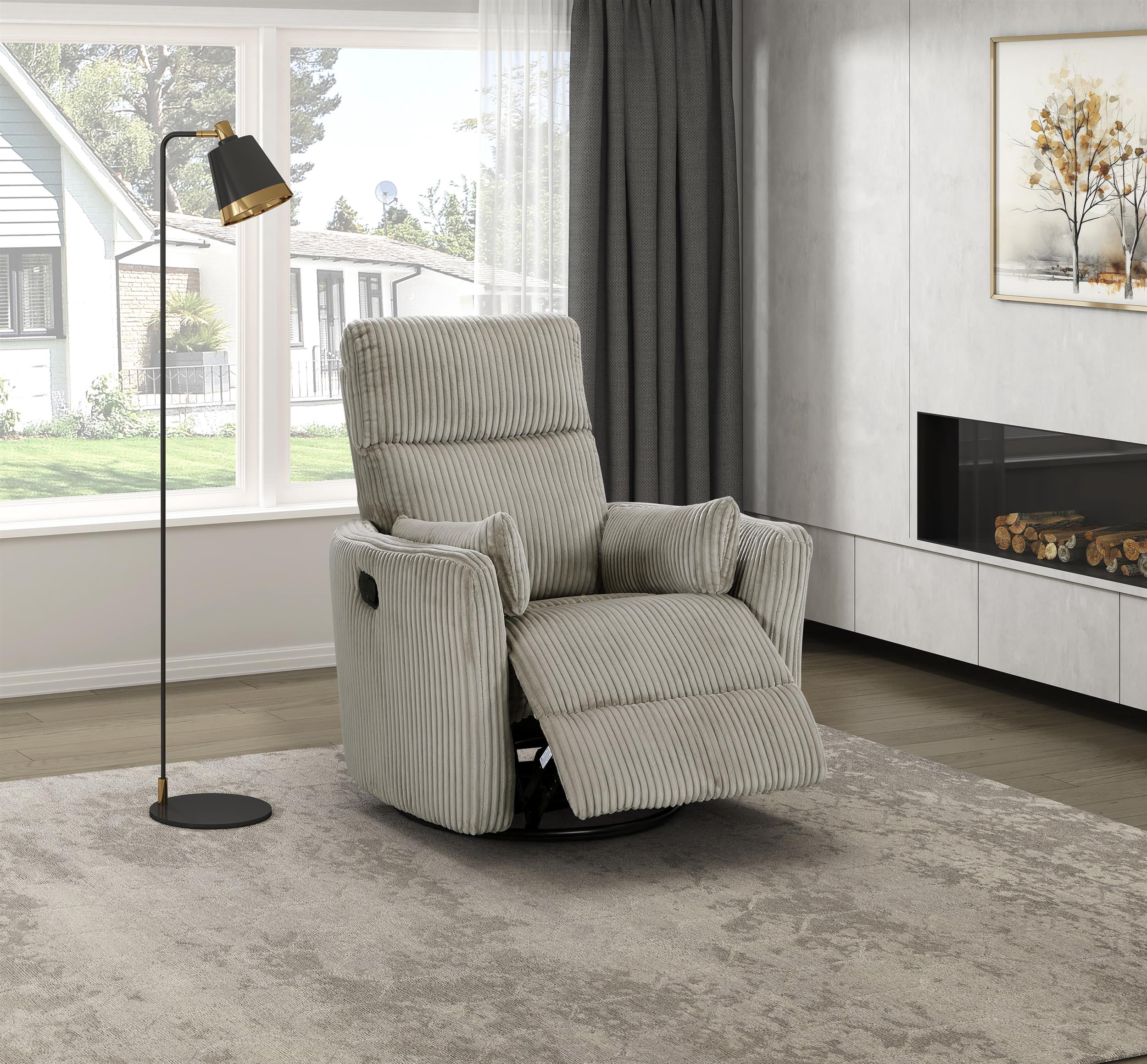 Lexicon Traverse Corduroy Swivel Glider Reclining Chair in Taupe