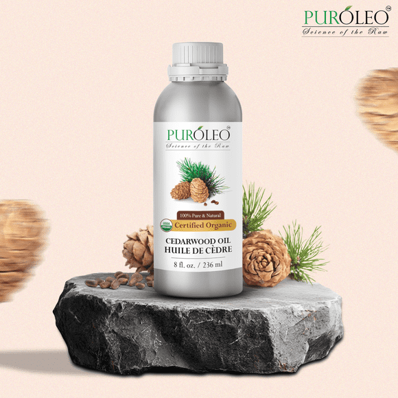 PUROLEO Organic Certified USDA Cedarwood Essential Oil 8 Fl Oz/236 ML (Packed in Canada) – 100% Pure & Natural, Therapeutic Grade for Aromatherapy, Relaxation, Hair Care, Skin, Massage & Diffuser Use