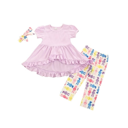 

Gwiyeopda Toddler Kid Baby Girll Easter Set Ruffles Tops Bunny Pants Outfits Summer Clothes