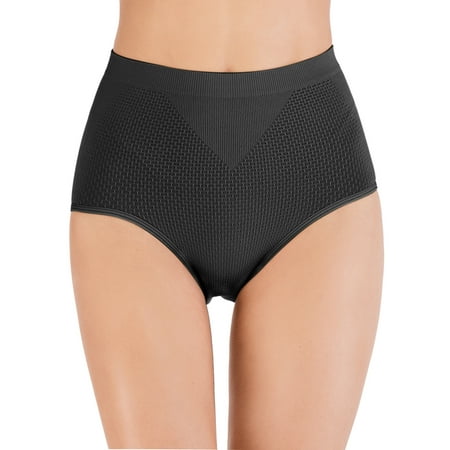 

SAYFUT Women s High-Rise Modern Cotton Stretch Waist Training Brief Panties Lift Butt Support Brief Body Shaper Black/Beige