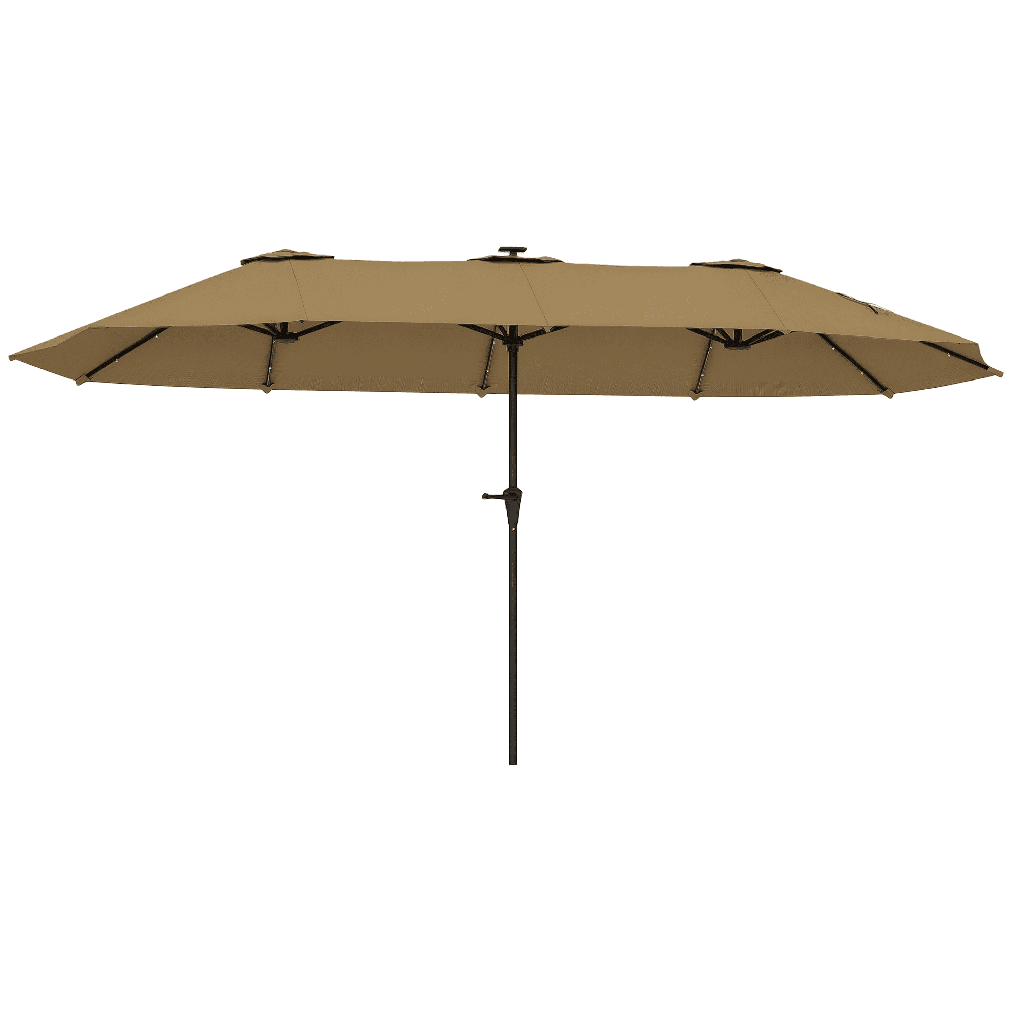 Outsunny 13' Large Patio Umbrella with Solar Lights, Double-Sided Outdoor Market Umbrella with Crank, 48 LED Lights for Garden, Pool, Yard, Khaki