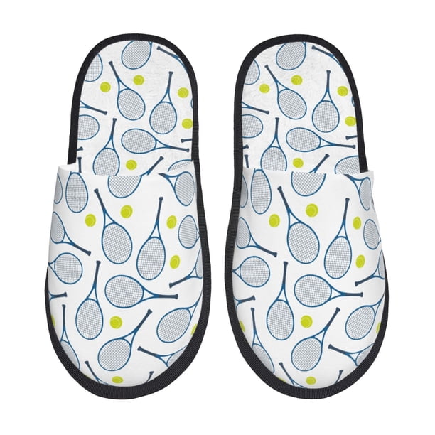 Balery Tennis Rackets And Balls Pantuflas de Casa de Felpa Silenciosas con Diseño Estampado, Zapatillas Cómodas Antideslizantes de Algodón para Interior-Medium