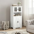 thumbnail image 5 of Tzou Freestanding Linen Storage Cabinet w/ Glass Doors & Adjustable Shelves - 50.4" Rustic Floor Cupboard for Bathroom, Kitchen, Living Room, 5 of 9