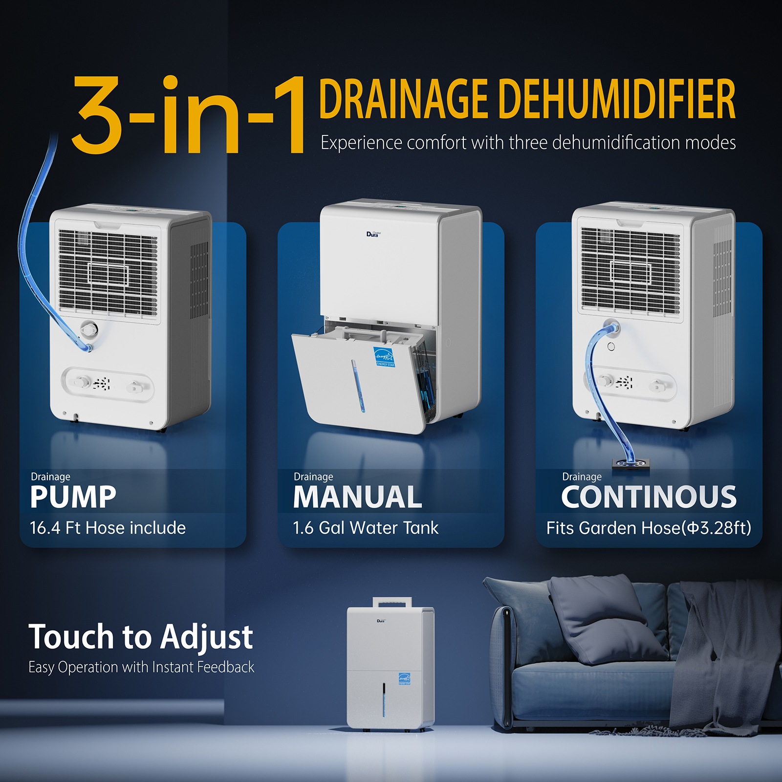 Dehumidifier for home with Pump Hose,Up to 4500 Sq.Ft Large Rooms 50 Pints Dehumidifier with WIFI