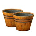 thumbnail image 1 of Luxen Home Set of 2 Wood Finish Barrel Planters, 1 of 1