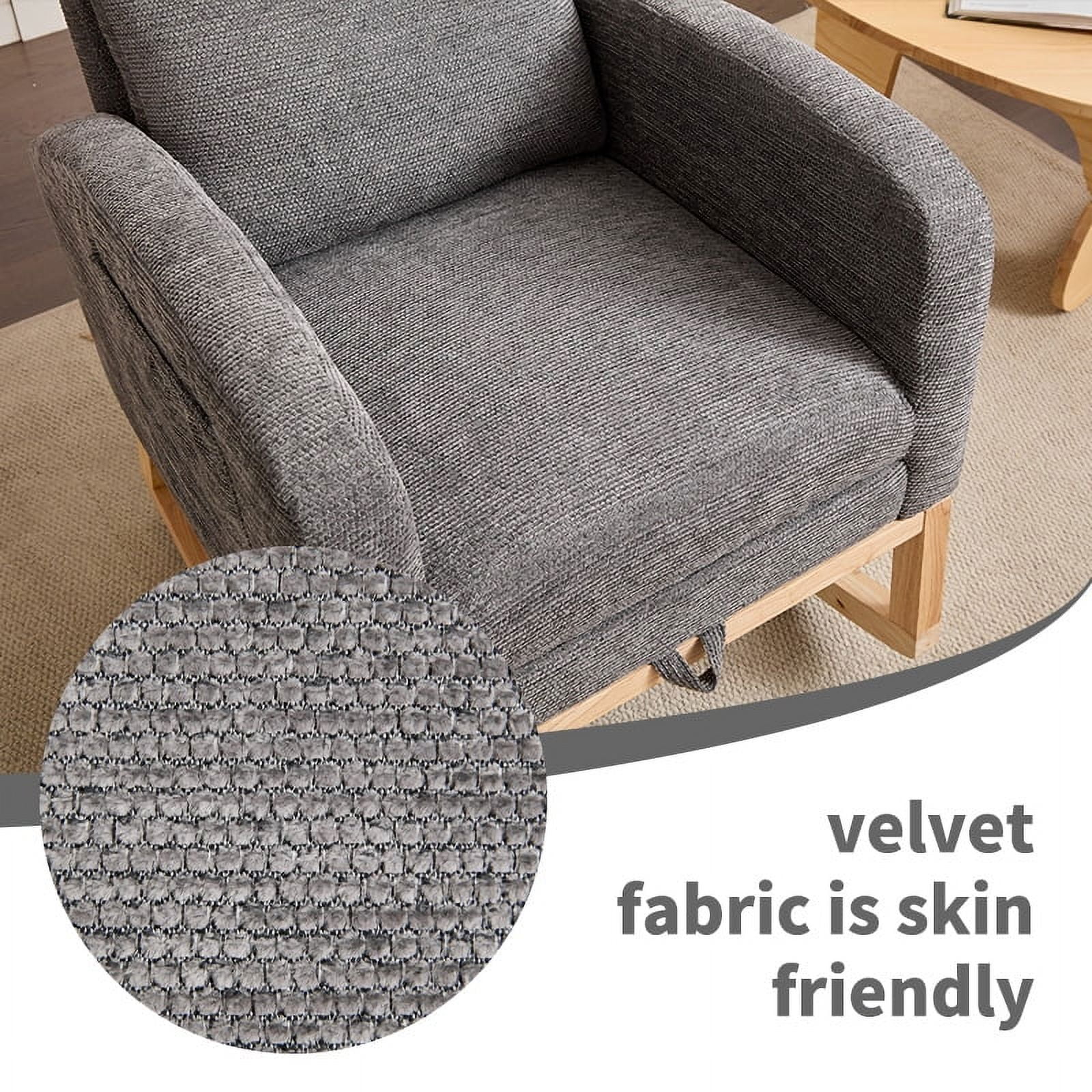 Outdoor Rocking Chairs Modern Accent Rocking Chair Rocking Chair with Solid Wood Legs, Upholstered Nursery Glider Rocker, Comfy Armchair with Side Pocket, Living Room Lounge Arm Chair with High Back