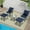 5PCS/Grey+Blue/Square Table, variant on Ainfox 3-Piece Steel Outdoor Bistro Sets with Metal Chairs and Glass Top Table, Beige