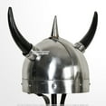 thumbnail image 3 of Norse Viking 20 Gauge Steel Double Horn Helmet with Spike LARP Cosplay, 3 of 4