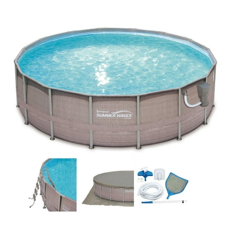 Summer Waves Elite Wicker Print 16' x 48" Above Ground Frame Pool Set w/ Pump