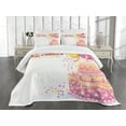 thumbnail image 3 of Ambesonne Birthday Party Quilted Bedspread Set 3 Pcs, Girl Theme Cake, Queen Size, Orange and Pink, 3 of 5