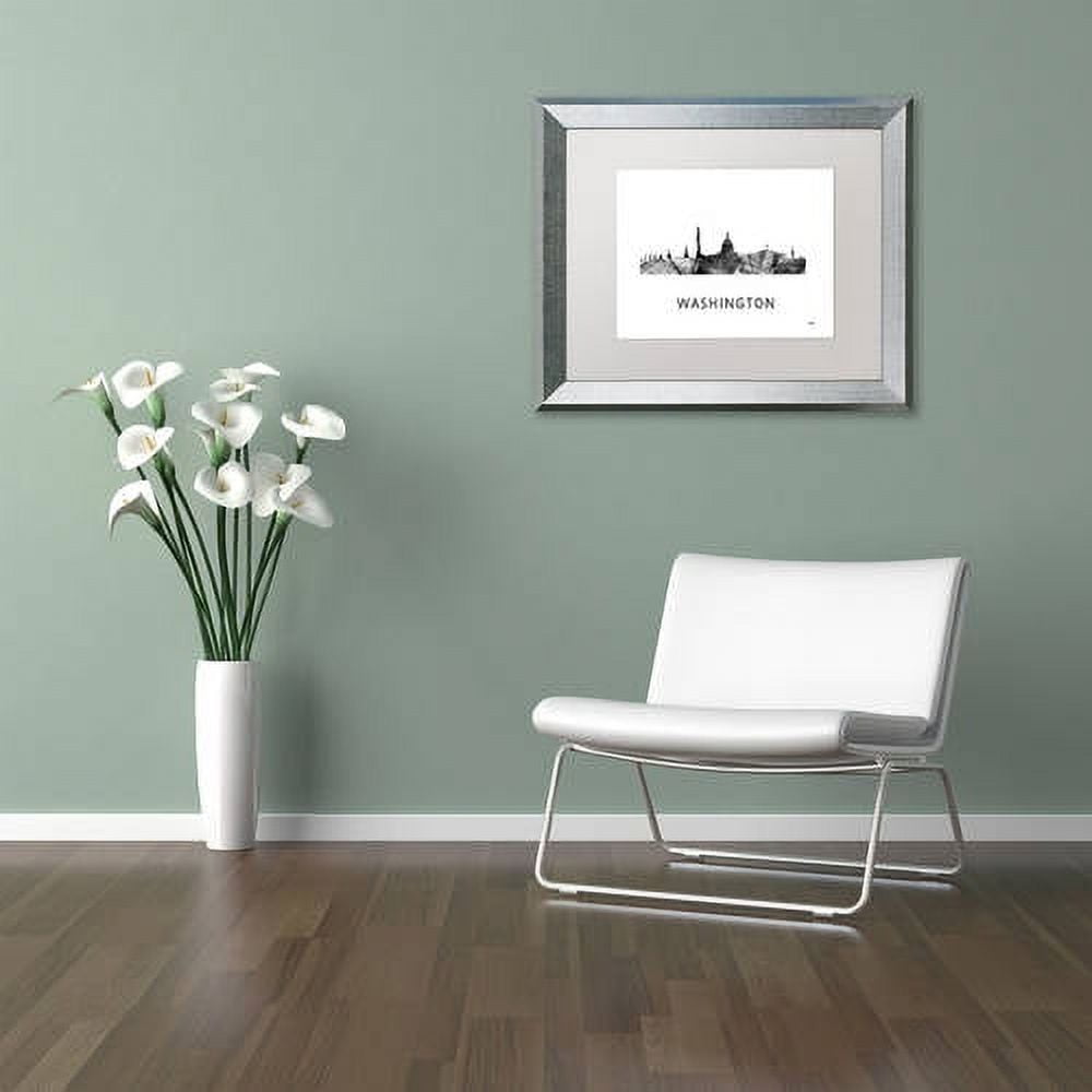 Trademark Fine Art 'Washington DC Skyline WB-BW' Canvas Art by Marlene Watson, White Matte, Silver Frame