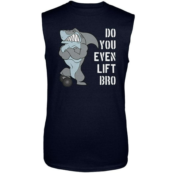 Muscular Shark Do You Even Lift Bro Workout Gym Rat Mens Sleeveless Shirt Navy LG