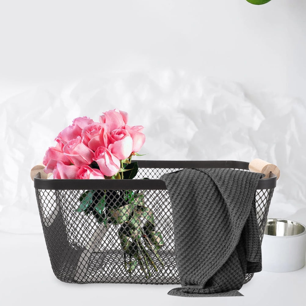 OFFIGAM Mesh Wire Basket for Storage Black Rectangular Basket Organizer for Kitchen Bathroom Home 1Pack