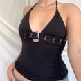 thumbnail image 6 of DHFJKG Women's Gothic Halter Tank Top Sexy Deep V Neck Slim Fit Buckle Design Crop Tops Low Cut Going Out Nightclub Wear Soft Cami Shirt, 6 of 9