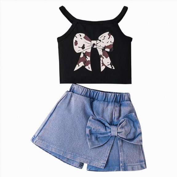 Gubotare Toddler Girl Tutu Skirt Set Girls Skirt Set Toddler Girl Cute Short Sleeve T-Shirt Tops and Skirt 2 Piece Summer Outfit Clothes 2T 3T (Black,2-3 Years)