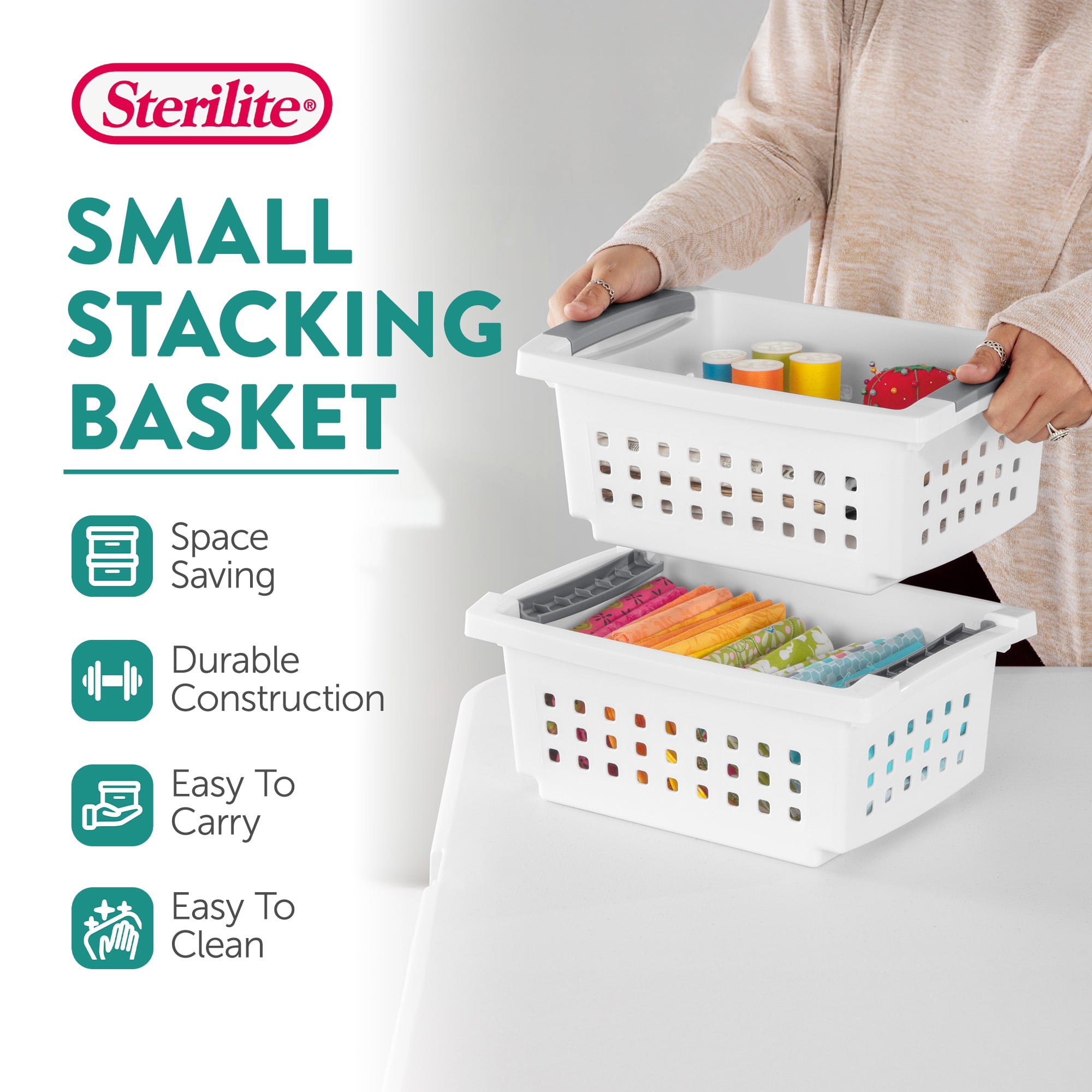 Sterilite, Small Stacking Basket, 16608008, White, Pack of 8