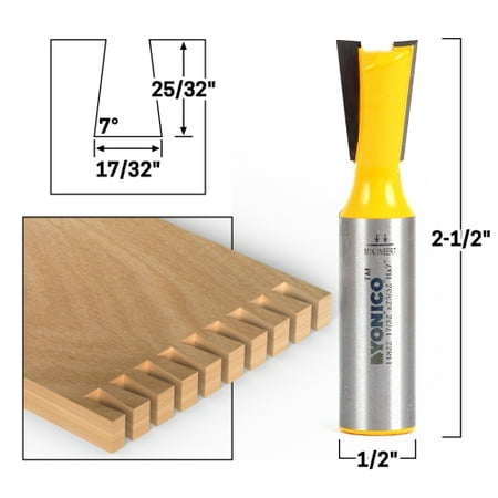 

7Â° X 17/32 Dovetail Router Bit - 1/2 Shank - Yonico 14822