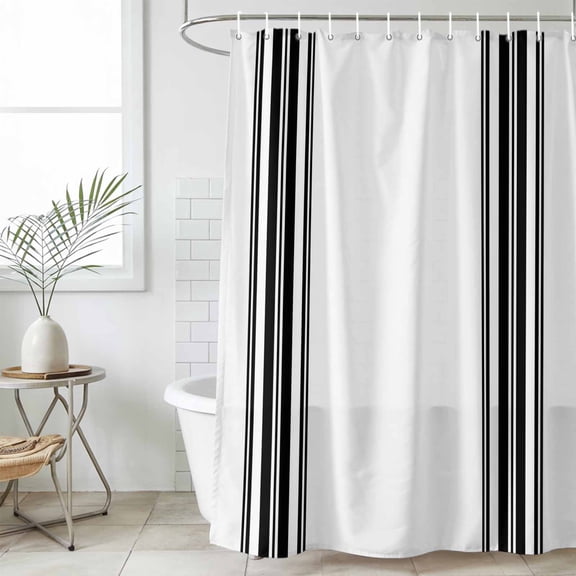 Black White Stripe, Waterproof Fabric Shower Curtain, Abstract Geometric Waterproof Fabric Shower Curtain for Bathroom Curtains Bathtubs Hotel Washable Shower Curtains with 12 Hooks Standard 72x72