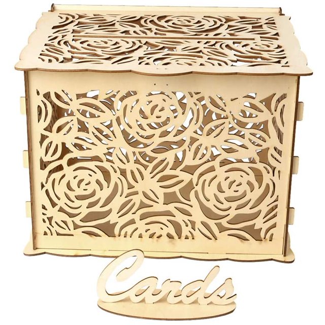 HTOOQ Wedding Card Box Wooden Gift Card Box Money Box for Reception Wedding Anniversary Birthday As Shown -