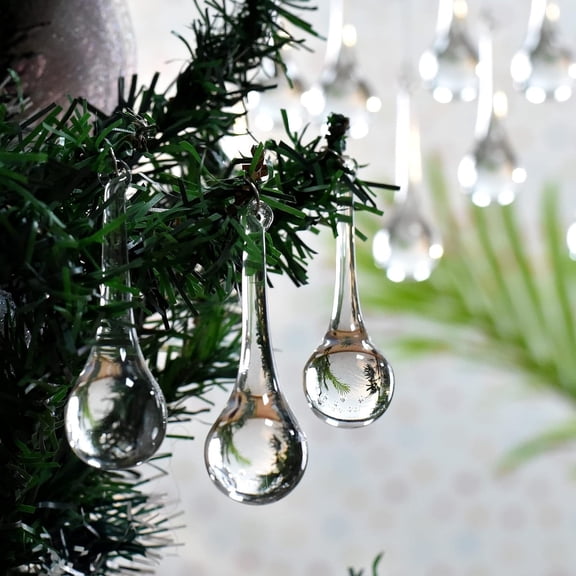 20 Clear Glass Christmas Ornaments – 3" Teardrop Hanging Crystals for Chandelier, Tree Decoration, Centerpieces & Home Décor