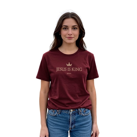 Kerusso Unisex Short Sleeve Casual T-Shirt, Jesus Is King, Garnet, SM
