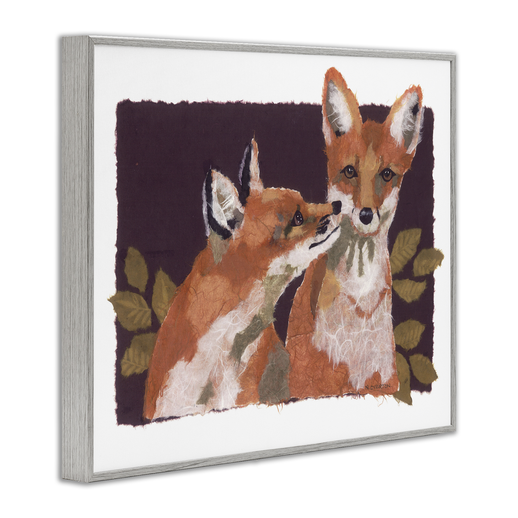 Stupell Industries Woodland Foxes & Leaves Animals & Insects Painting Gray Framed Art Print Wall Art, 14 x 11