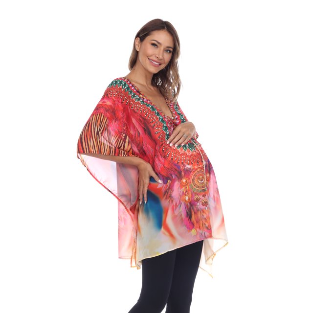 White Mark Caftan Court de Maternité pour Femmes Grande Taille avec Encolure à Nouer