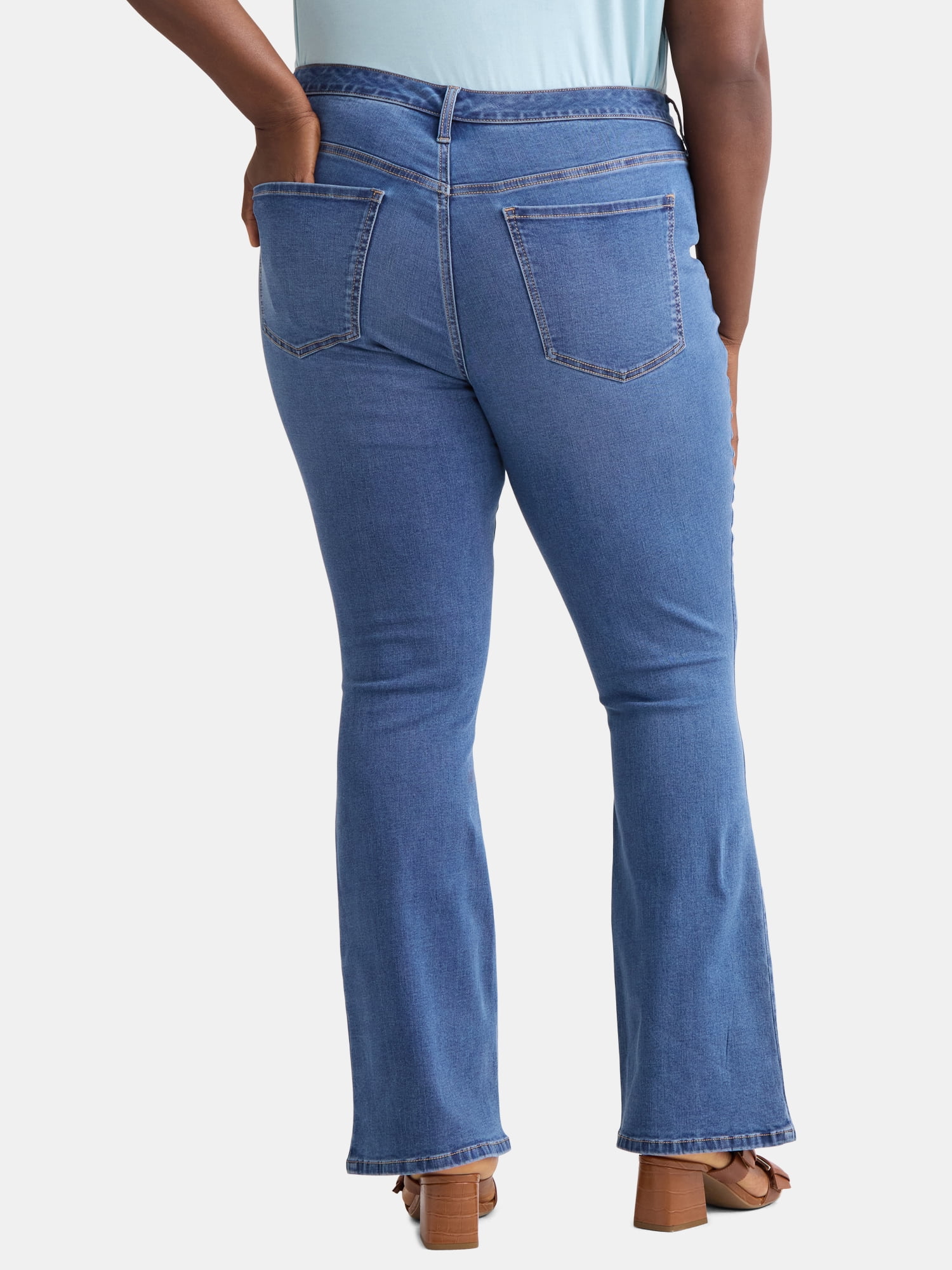 Terra & Sky Women's Plus Size Bootcut High Rise Jeans, Available in Short and Regular Inseams