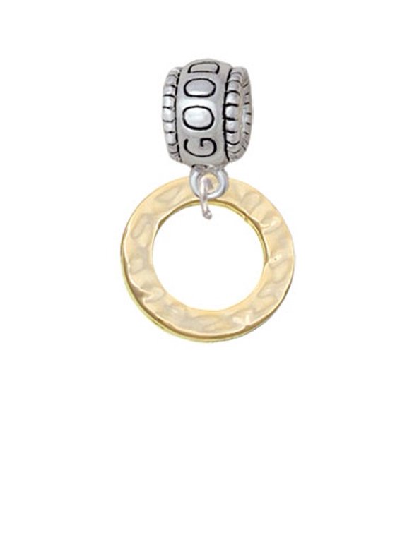 Gold Tone Hammered Karma Ring - Good Luck Charm Bead