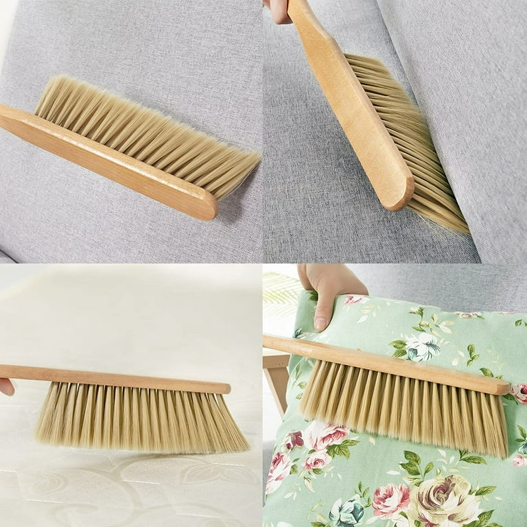 Hand Broom Cleaning Brushes With Wooden Handle-Soft Bristles Dusting Brush  For Cleaning Car/Bed/Couch/Draft/Garden/Furniture/Clothes 2Packs 