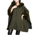 thumbnail image 2 of RYRJJ Womens Hooded Poncho Cape Batwing Sleeve Shawl Wrap with Faux Fur Trim Winter Warm Cardigan Dressy Cloak Fashion Tops Coat(Army Green,Free Size), 2 of 3